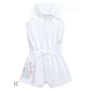 Polo Ralph Lauren Girls 6 Romper Embroidered White Cotton Jersey Preppy Summer